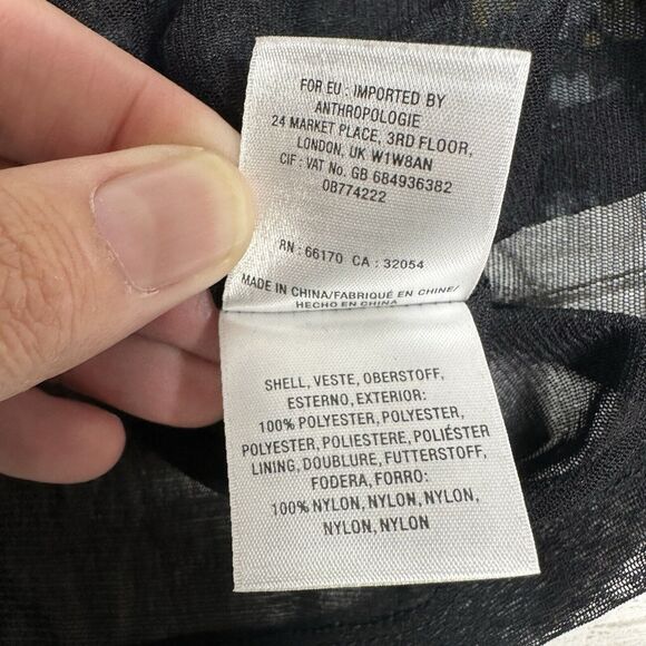 Anthropologie Akemi + Kin Adria Smocked Floral Blouse Size Large Black Splitneck - Picture 12 of 14